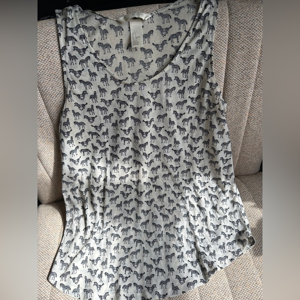 H&M Conscious Women's Cream And Black Zebra Tank Top Size S